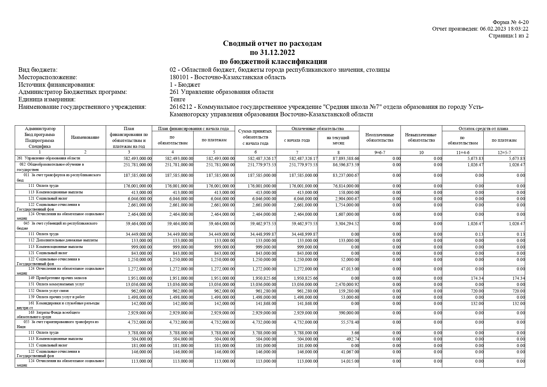 Сводный отчет по расходам по 31.12.2022
